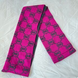 Michael Kors Pink Gray MK Logo Scarf Y2K Preppy Chic Monogram Knit Wrap Scarf